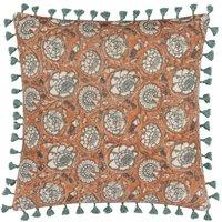 Paoletti Salisa Floral Velvet Filled Cushion, Orange