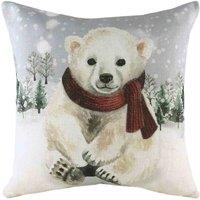 Evans Lichfield Snowy Polar Bear With Scarf Polar Bear Filled Cushion, Cream