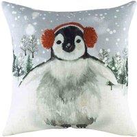 Evans Lichfield Snowy Penguin With Ear Muffs Penguin Filled Cushion, Grey