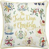 furn. Furn. Twelve Days Embroidered Polyester Filled Cushion, Cream
