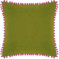 Paoletti Velvet Pom-pom Polyester Filled Cushion, Green