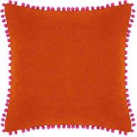 Paoletti Velvet Pom-pom Polyester Filled Cushion, Orange