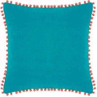 Paoletti Velvet Pom-pom Polyester Filled Cushion, Blue