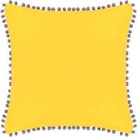 Paoletti Velvet Pom-pom Polyester Filled Cushion, Yellow