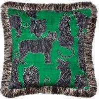 furn. Furn. Wildcat Velvet Fringed Polyester Filled Cushion, Green