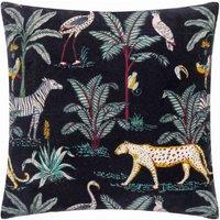 Wylder Tropics Wilds Tropical Cotton Polyester Filled Cushion, Black
