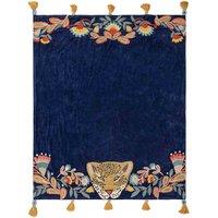 Wylder Tropics Regal Leopard Embroidered Tasselled Throw, Blue