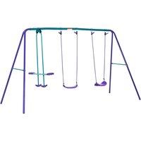 Outsunny Metal 2 Swings & Seesaw Set - Green, Purple
