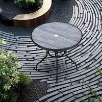 Livingandhome Glass Round Wood Grain Table 80x73cm - Black