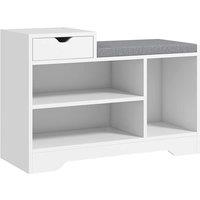 HOMCOM Upholstered Entryway Shoe Bench With Storage Drawer Open Shelf White, White