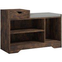 HOMCOM Upholstered Entryway Shoe Bench With Storage Drawer Open Shelf Brown, Brown