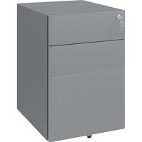 Vinsetto 3 Drawer Metal Filing Cabinet Lockable 5 Wheels Compact Under Desk Grey, Grey