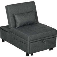 HOMCOM Folding Sofa Bed Adjustable Single Sleeper W Pillow Side Pocket Grey, Grey