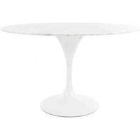 Fusion Living Marble Tulip Dining Table Set Four Chairs- Pu White, White