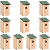 vidaXL Bird Houses 10 pcs Solid Firwood 12x12x22cm, Brown