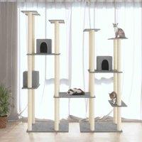 vidaXL Cat Tree w/ Sisal Scratching Posts Light Grey 174cm, Grey
