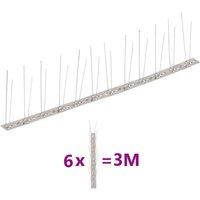 vidaXL 2-row S/Steel Bird & Pigeon Spikes Set of 6 3 m, Silver