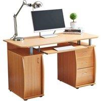 RayGar Wicklow Deluxe Computer Desk With 3 Drawers And Cabinet - Beech, Brown