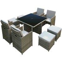 Hestia 9pc Rattan Garden Cube Furniture Set 8 Seater - Grey, Grey