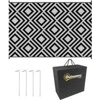 Outsunny Reversible Outdoor Rug w/ Carry Bag 182 x 274 cm, Black