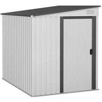 Outsunny 5x7ft Lean to Metal Shed w/ Foundation - White, White
