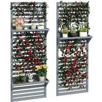 Outsunny 2pc Wooden Plant Stands w/ Shelves - Grey, Grey