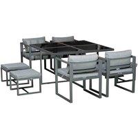 Outsunny 9pc Patio Dining Sets w/ 4 Cushioned Chairs, Grey