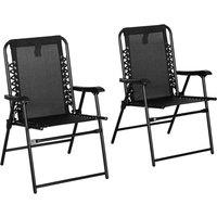 Outsunny 2pc Patio Folding Chair Portable Loungers - Black, Black