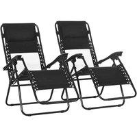 Outsunny 2x Foldable Recliner Chairs w/ Footstool - Black, Black