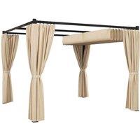 Outsunny 3x3m Retractable Pergola Canopy w/ Curtains - Beige, Cream