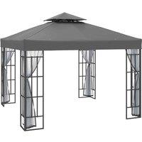 Outsunny 3x3m Gazebo Pavilion w/ Double Roof, Netting - Grey, Grey