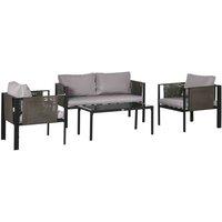 Outsunny 4pc Garden Furniture Set w/ Coffee Table, Grey