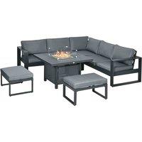 Outsunny 6pc Corner Sofa Set w/ Fire Pit Table, Aluminium, Grey
