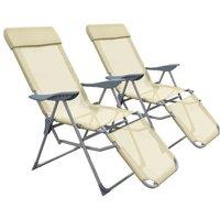 Outsunny 2x Reclining Chairs w/ Adjustable Backrest - Beige, Cream