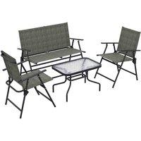 Outsunny 4pc Furniture Set w/ Table, Foldable Chairs - Brown, Brown
