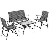 Outsunny 4pc Patio Furniture Set w/ Table, Foldable Chairs, Grey