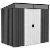 Outsunny 6.5 x 4ft Lockable Metal Shed w/ Foundation - Grey, Grey