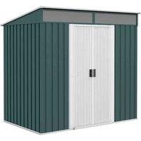 Outsunny 6.5 x 4ft Lockable Metal Shed w/ Foundation - Green, Green