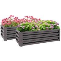 Outsunny 2pc Outdoor Planter Box, Galvanised Steel - Grey, Grey