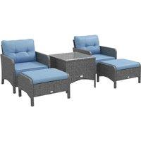 Outsunny 5pc PE Rattan Patio Furniture Set - Blue, Blue