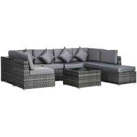 Outsunny Rattan Patio Corner Sofa Set w/ Cushions - Grey, Grey