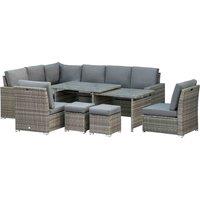 Outsunny 7pc Rattan Set w/ Cushioned Seat/Footstools/Table, Grey
