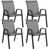 Outsunny 4pc Stackable Chair Set w/ Armrests Backrest Grey, Grey