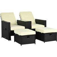 Outsunny 5-level Adjustable Lounger w/Table/Footstools Black, Black