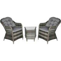 Outsunny 3pc Aluminium Bistro Set w/ Cushions/Glass Top, Grey