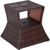 Outsunny Rattan Side Table w/ Umbrella Hole, Brown