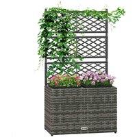 Outsunny Garden PE Rattan Planter w/Trellis/Raised Bed Grey, Grey