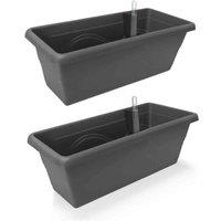 Gardenico Self-watering Balcony Planter 400mm - Anthracite - Twin Pack, Grey