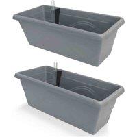 Gardenico Self-watering Balcony Planter 400mm - Stone Grey - Twin Pack, Grey