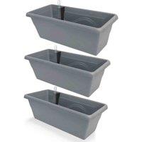 Gardenico Self-watering Balcony Planter 400mm - Stone Grey - Triple Pack, Grey